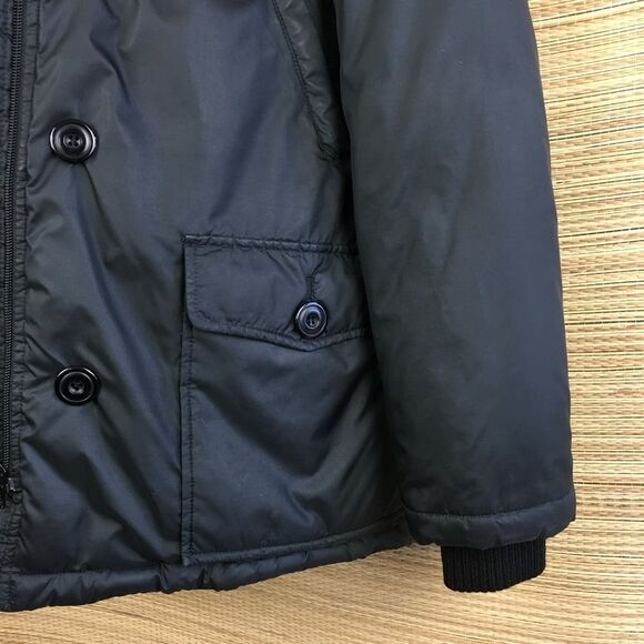 THEORY Down Puffer Hooded Raccoon Fur Trim Parka Jacket Zip/Buttons Black Size M - Picture 9 of 14